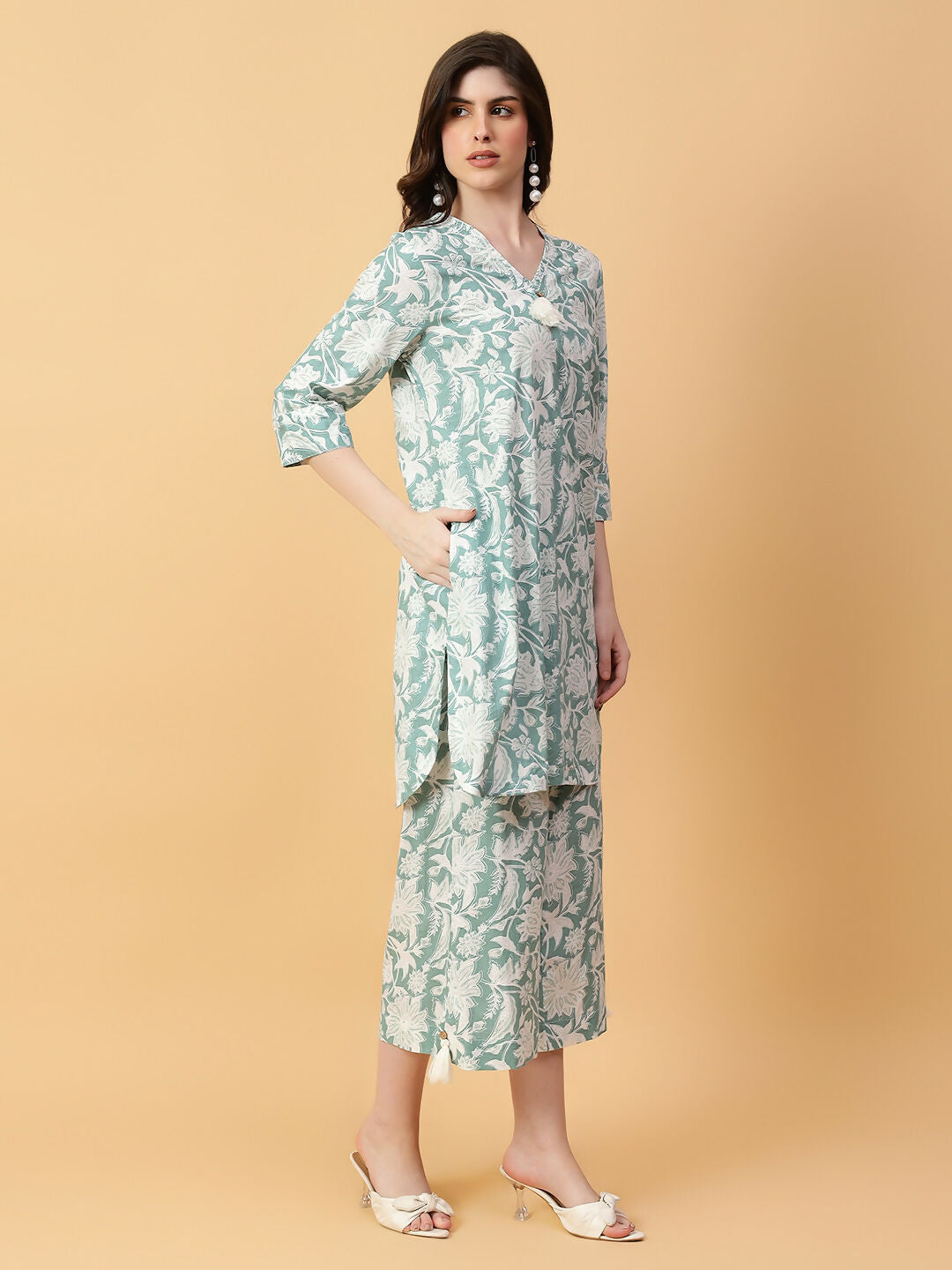 Joban Fashion Green Cotton Printed & Hand Work Co-ord Set