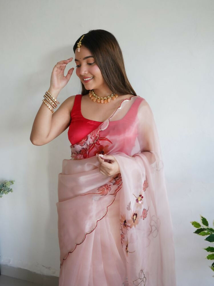 Vamsee Mudra Peach Organza Saree