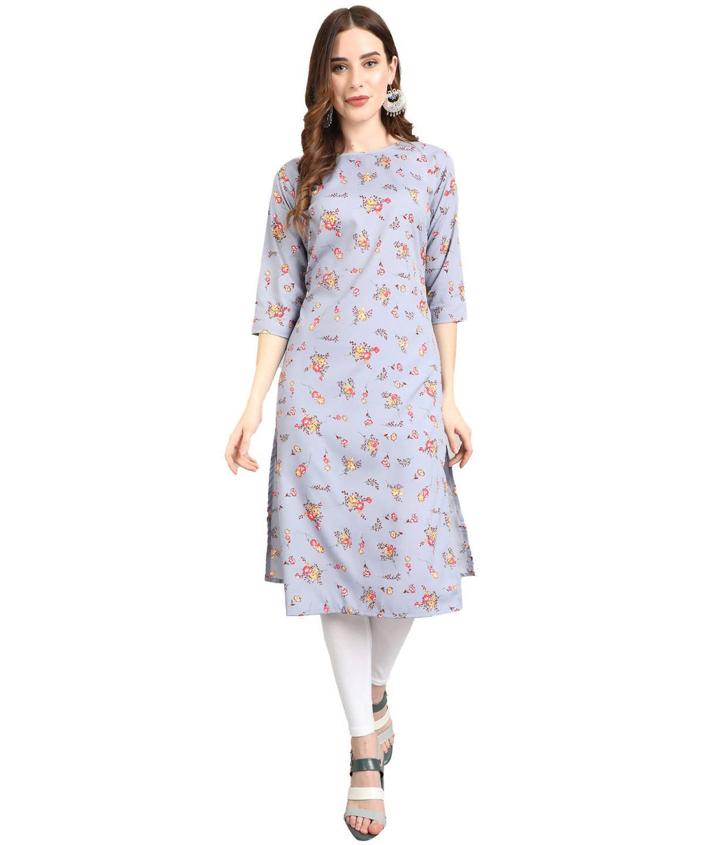 Vamika Grey French Crepe Printed Party Wear/Casual Wear Kurti