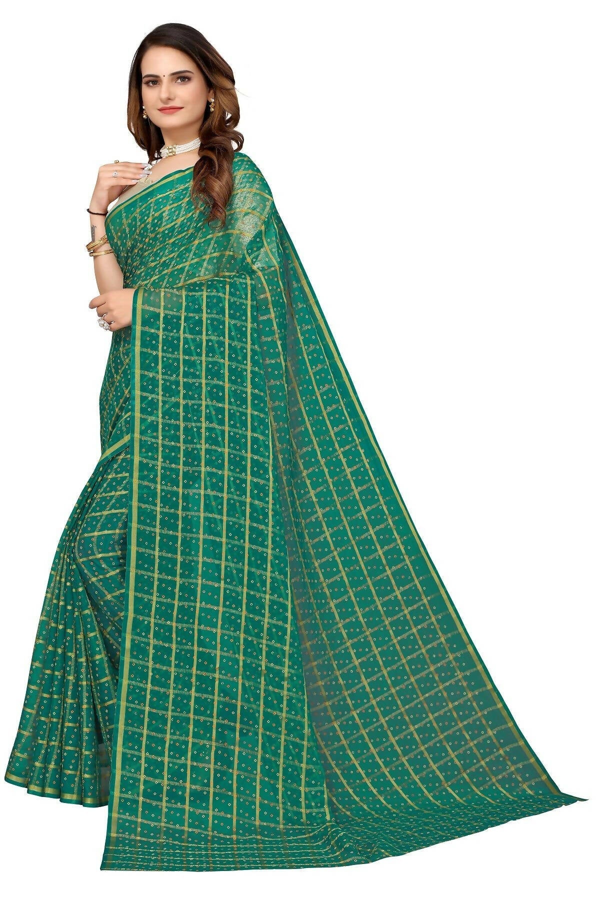 Vamika Green Jari Work Chiffon Saree (GARVITA GREEN)