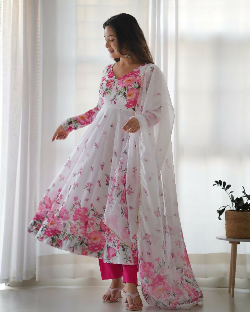Joban Fashion White Kurta Set Organza Sequin Embroidery Work