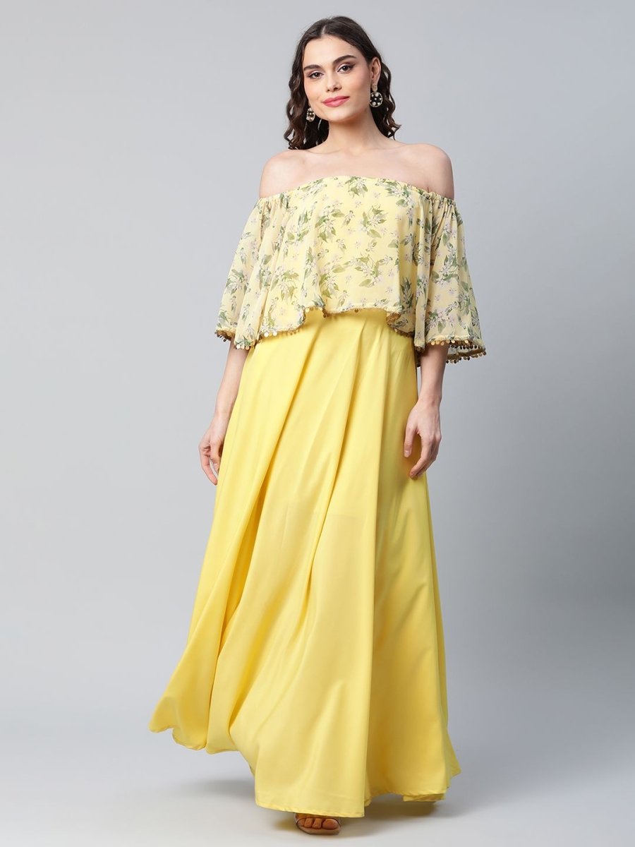 Ahalyaa Women Crepe Printed Yellow Dress