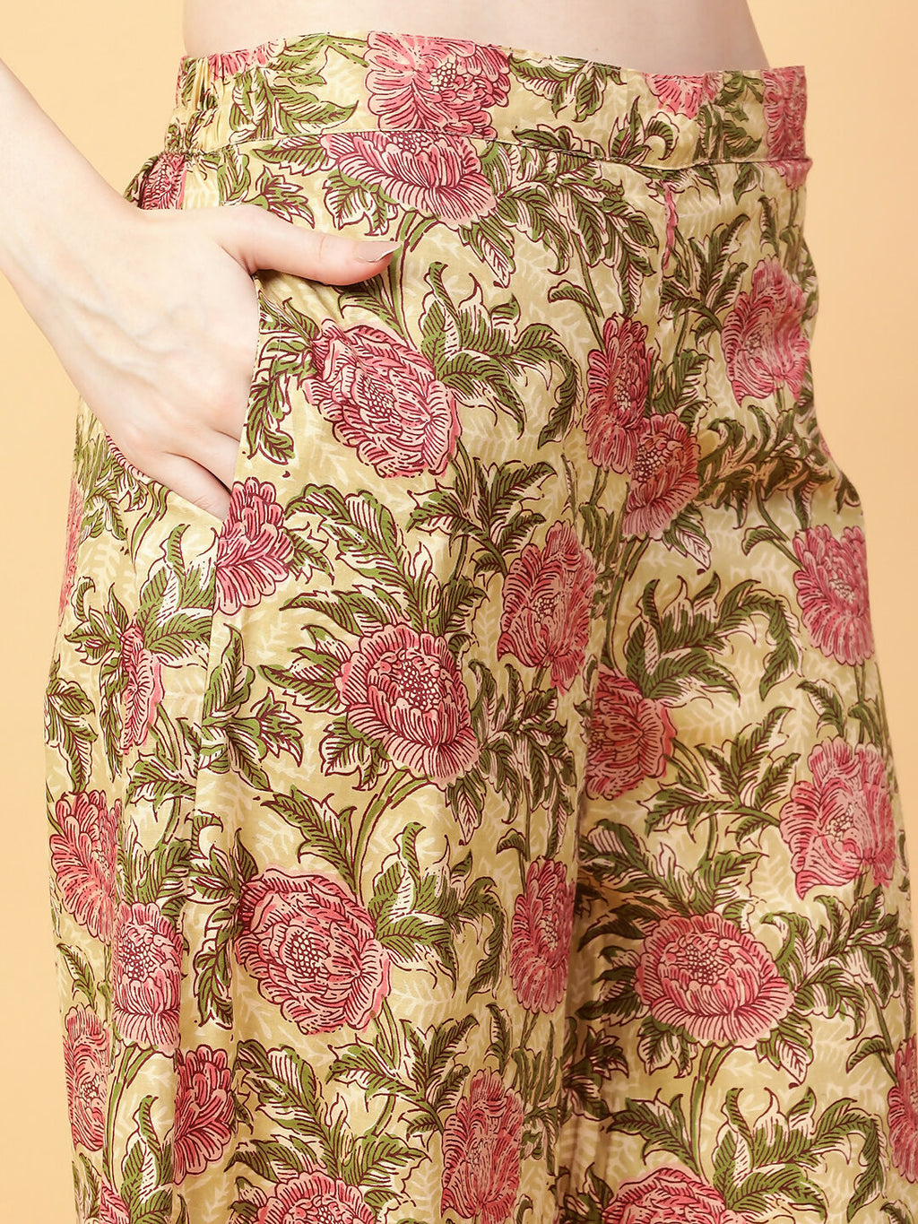 Joban Fashion Beige Cotton Printed & Hand Work Co-ord Set