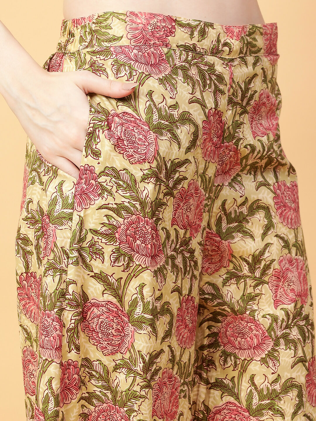 Joban Fashion Beige Cotton Printed & Hand Work Co-ord Set