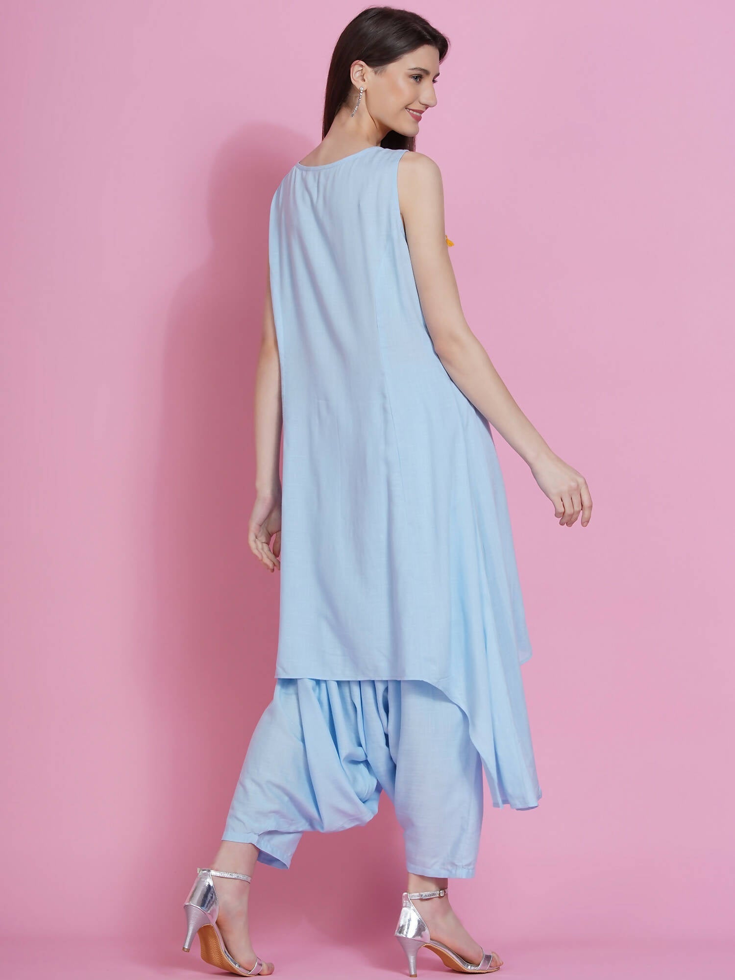 Women Republic Powder Blue Hand Embellished Kurta With Harem Pants