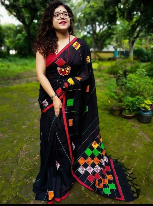 Exclusive Collection Multy Beautiful Cotton Applique Work Saree