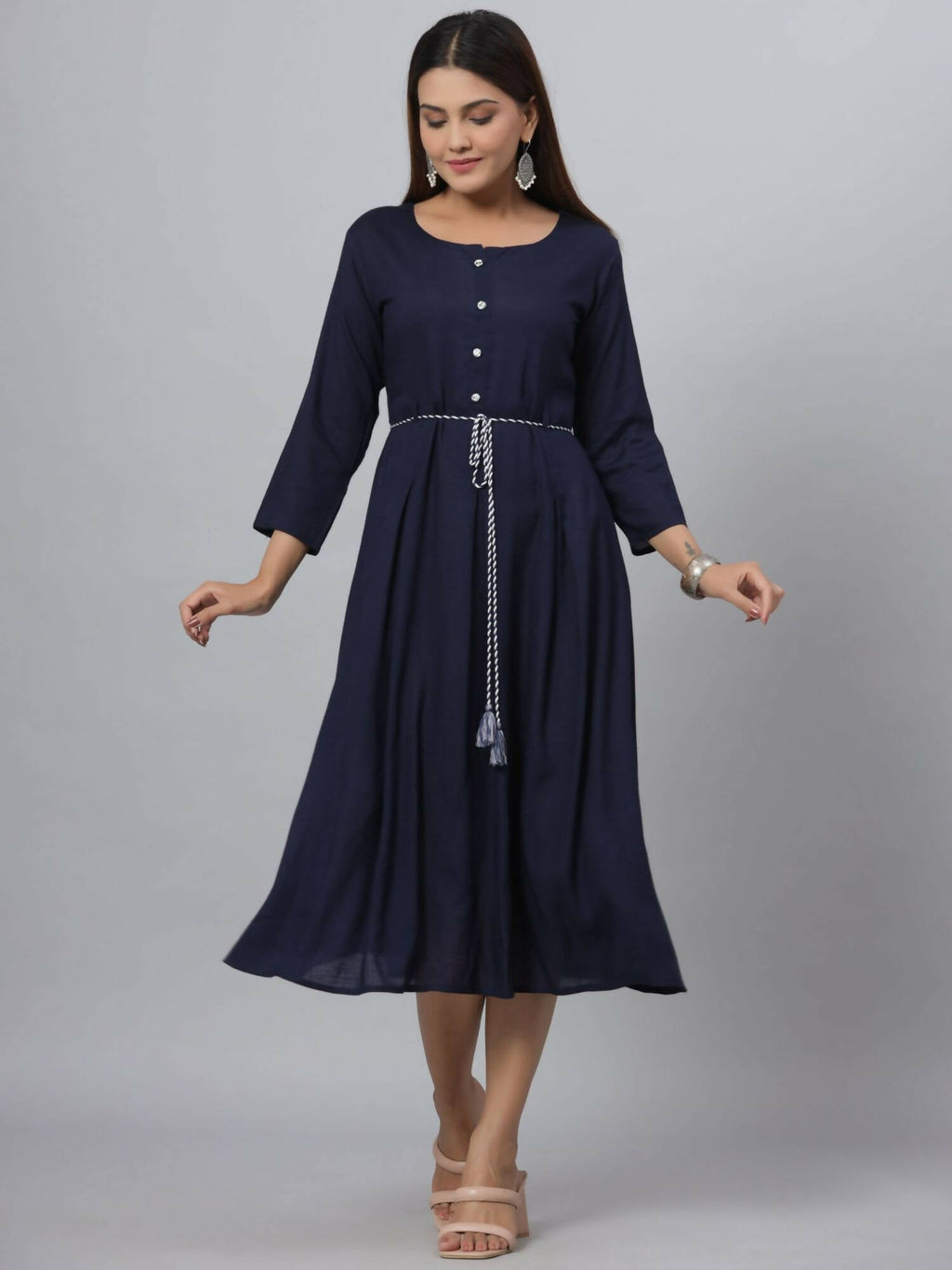 Juniper Women's Navy Rayon Slub Solid Dress