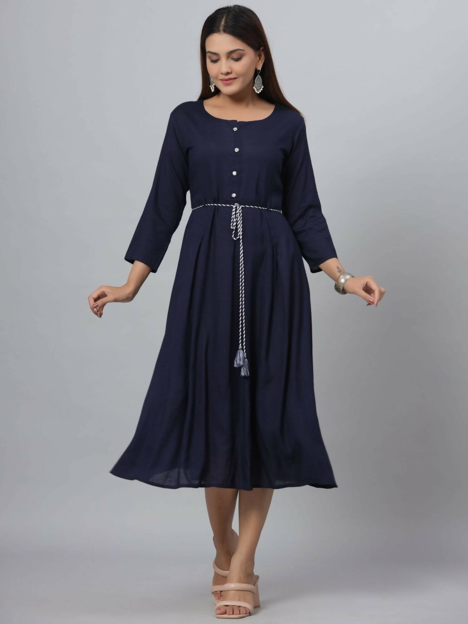Juniper Women's Navy Rayon Slub Solid Dress