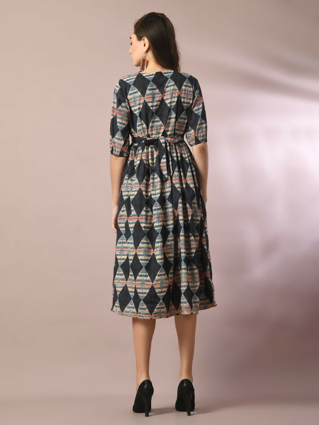 Myshka Women's Multi Printed Cotton V-Neck Empire Party Dress