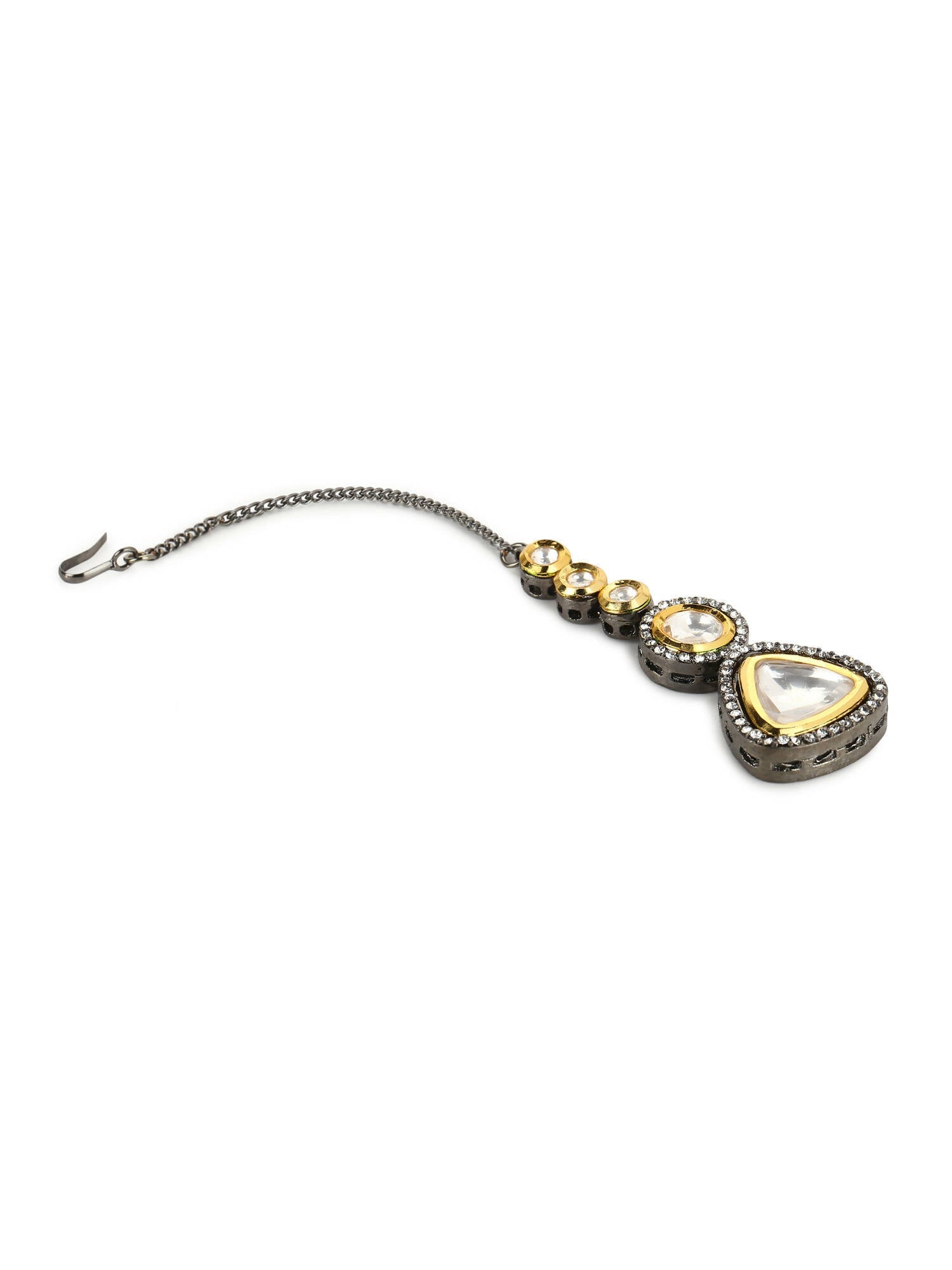 Gold-Polished Gold-Toned Kundan Maang Tikka - Ruby Raang