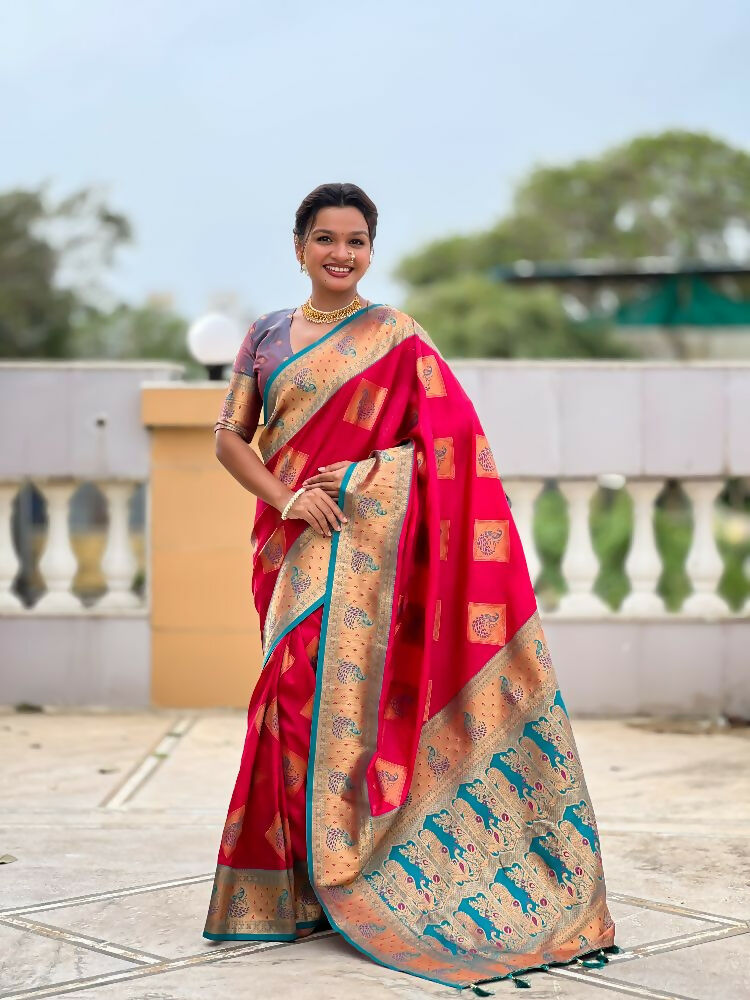 PR Fashion Rani Pink Soft Banarasi Silk With Zari Weaving Meenakari Design Saree