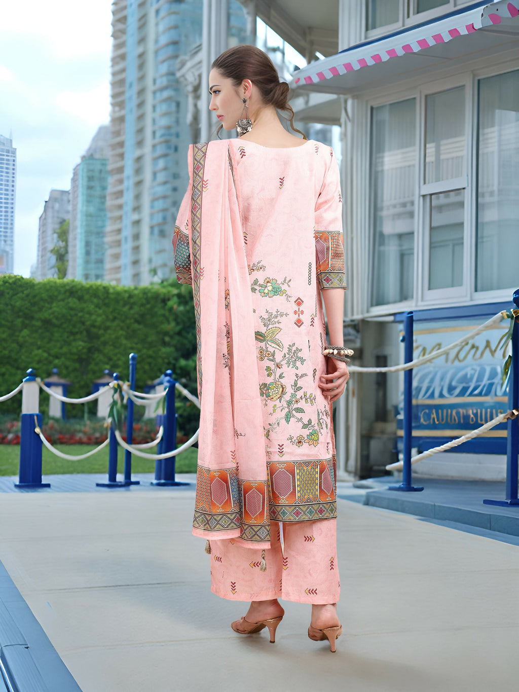 Joban Fashion Pink Position Digital Print With Position Foil Kurta Set