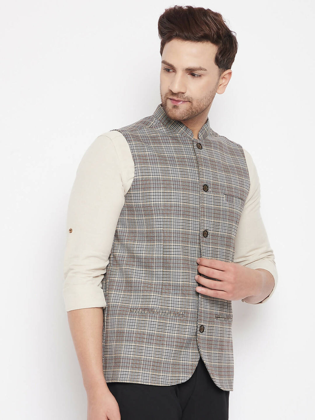Even Apparels Brown Merino Men Woven Nehru Jacket PW729