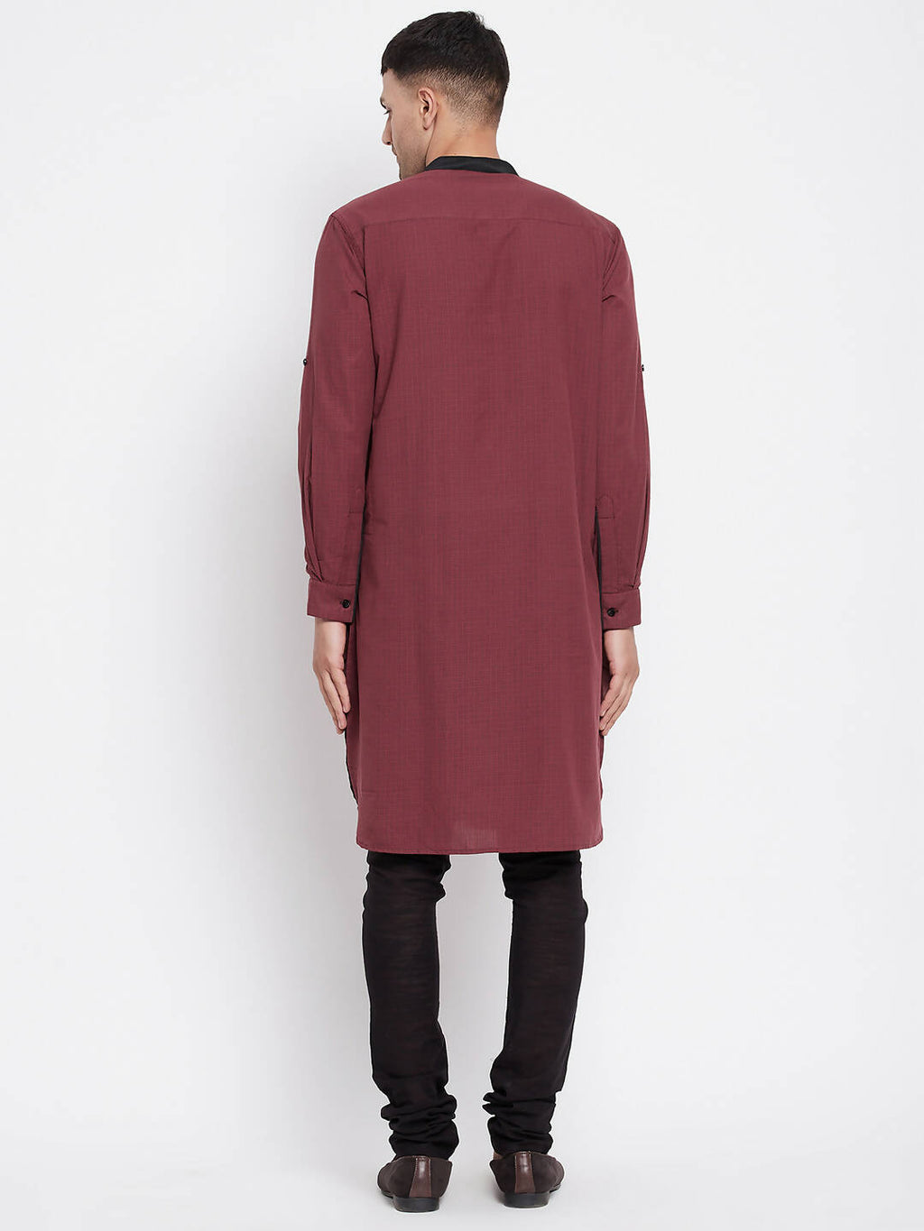 Even Apparels Maroon Pure Cotton Men's Kurta With Contrast Collar And Placket