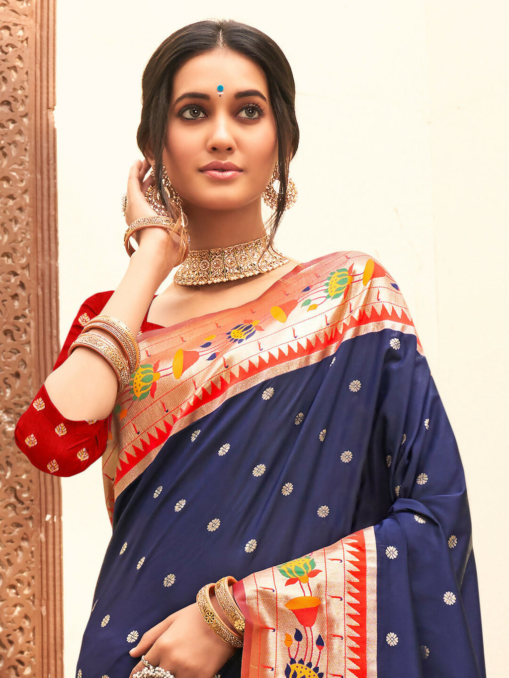 Shree Shyam Fashion Silk Blend Navy Blue Saree