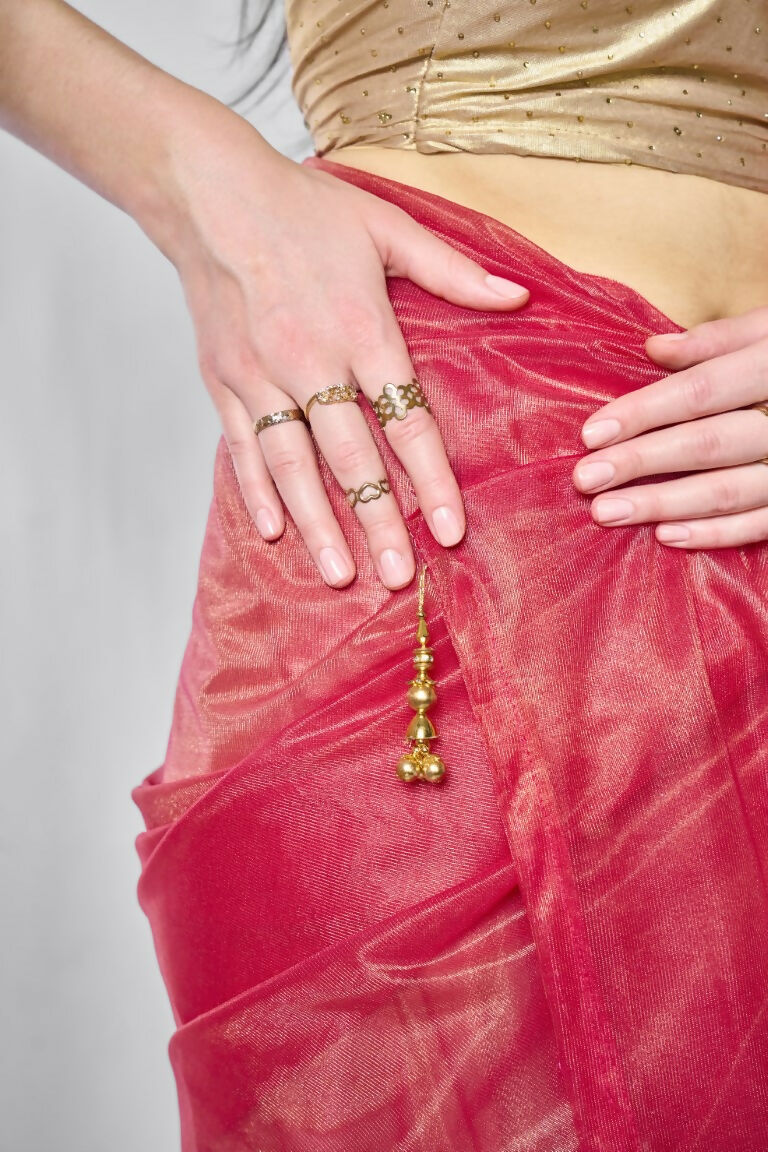 Red Gold Tissue Net Solid & Gold Cotted Saree - Samaa