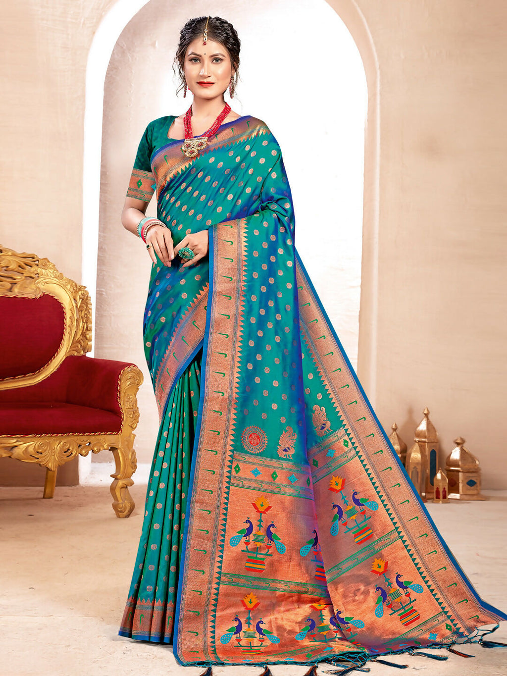Shree Shyam Fashion Paithani Silk Sea Green Saree