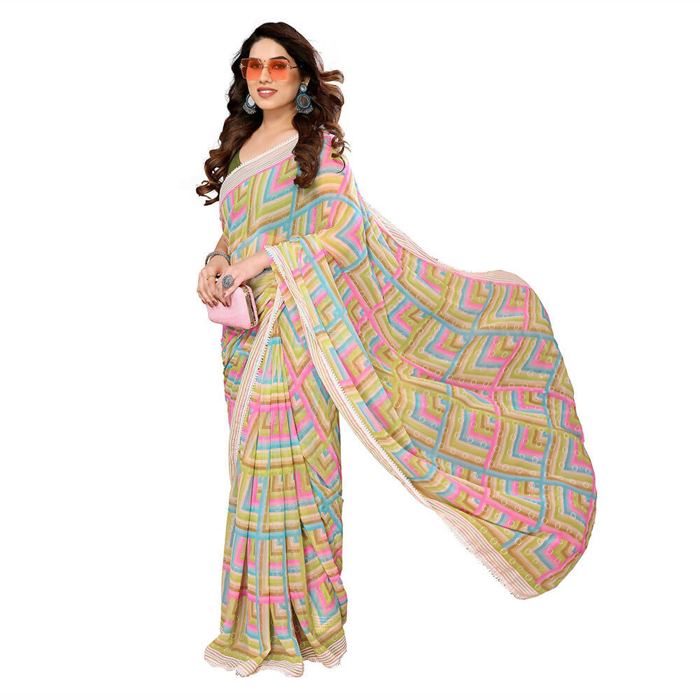 Women's Partywear Designer Green Georgette Fancy Saree - Satrangi