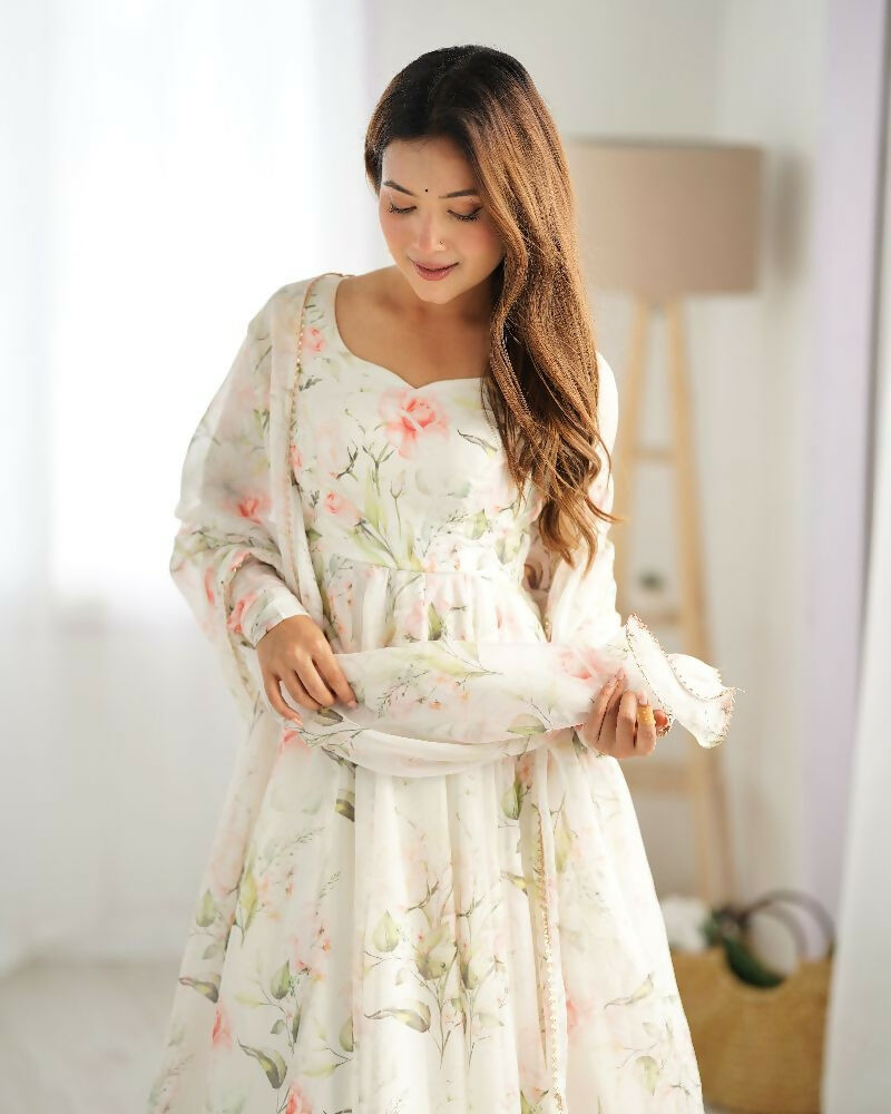Joban Fashion Off White Kurta Set Organza Sequin Embroidery Work