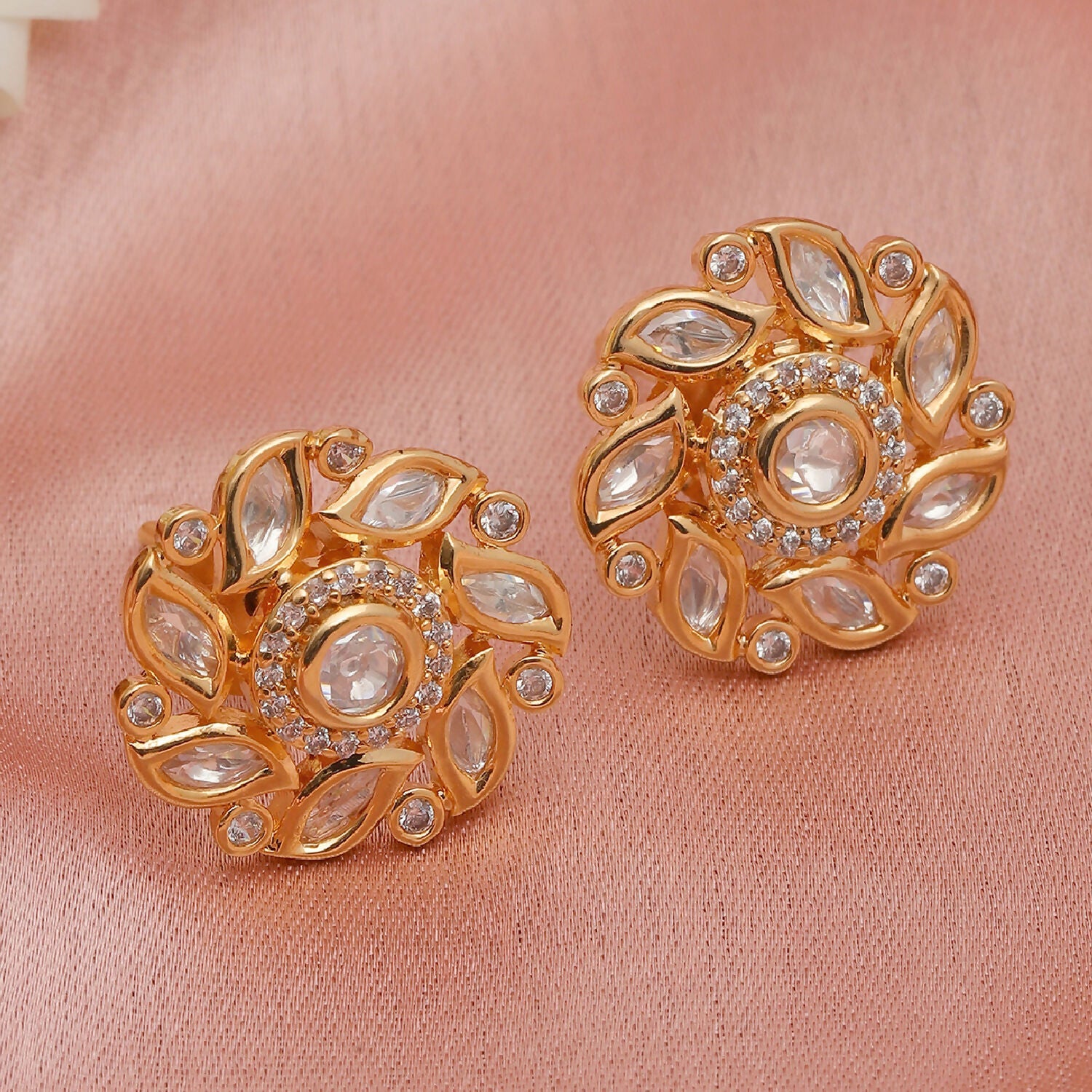 Round Kundan Studs (Gold) - Ruby Raang