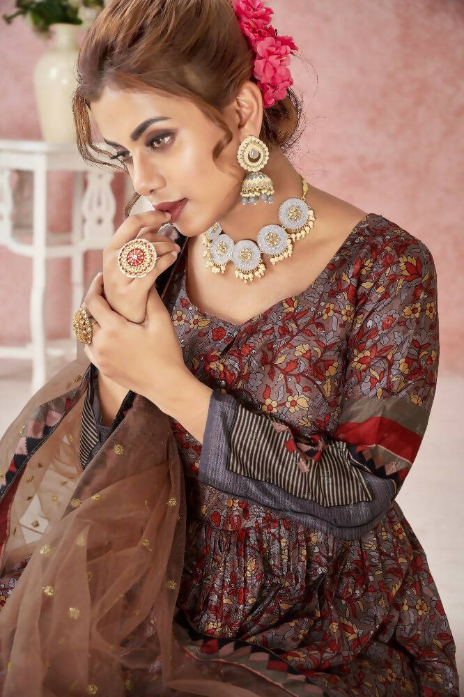 Everywhere Designer Maroon Dola Silk Gown With Dupatta - Anbazaar