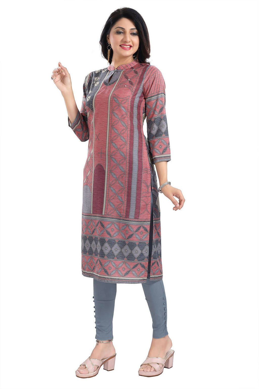 Snehal Creations Cherished Coral Digital Print Masleen Long Kurti Tunic