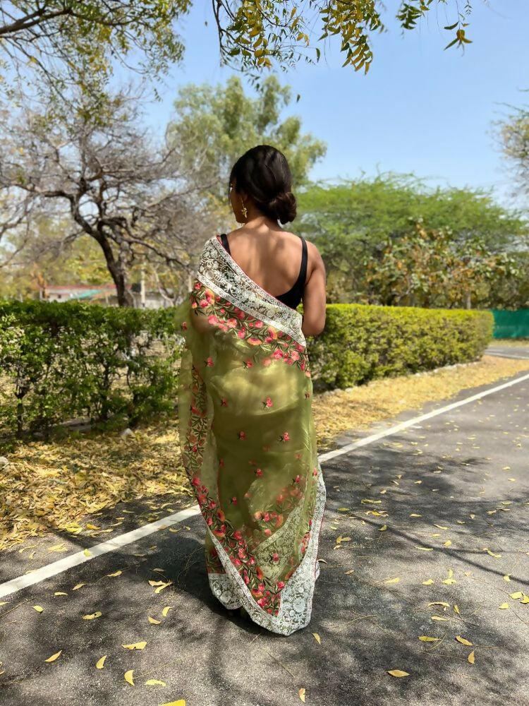 Vamsee Riddhi-Siddhi -1 Green Organza Saree