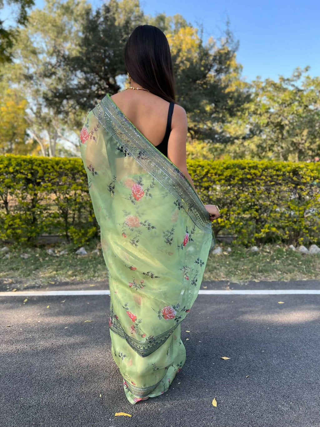 Vamsee Green Organza Saree