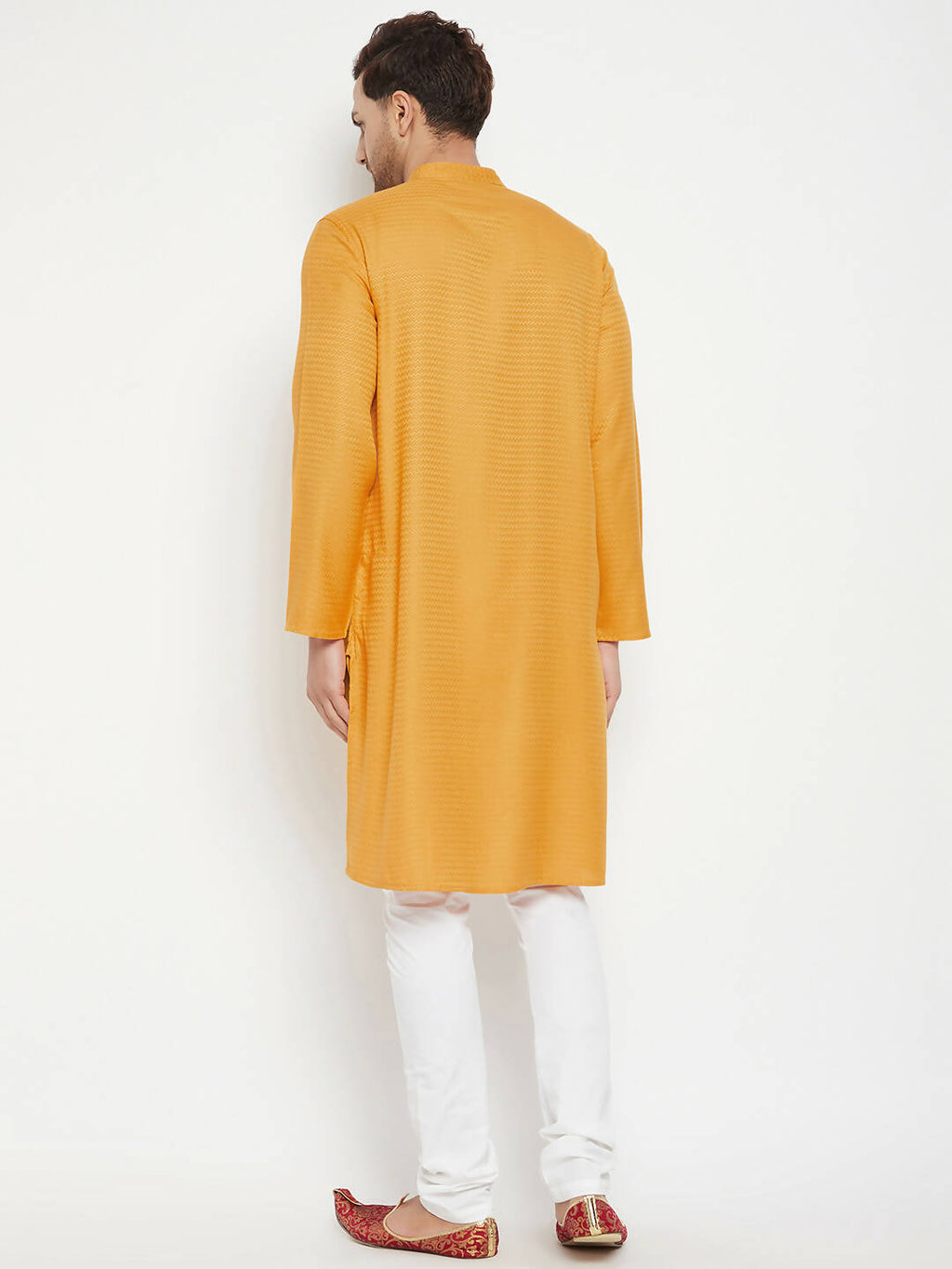 Even Apparels Yellow Viscose Men's Long Kurta With Band Collar