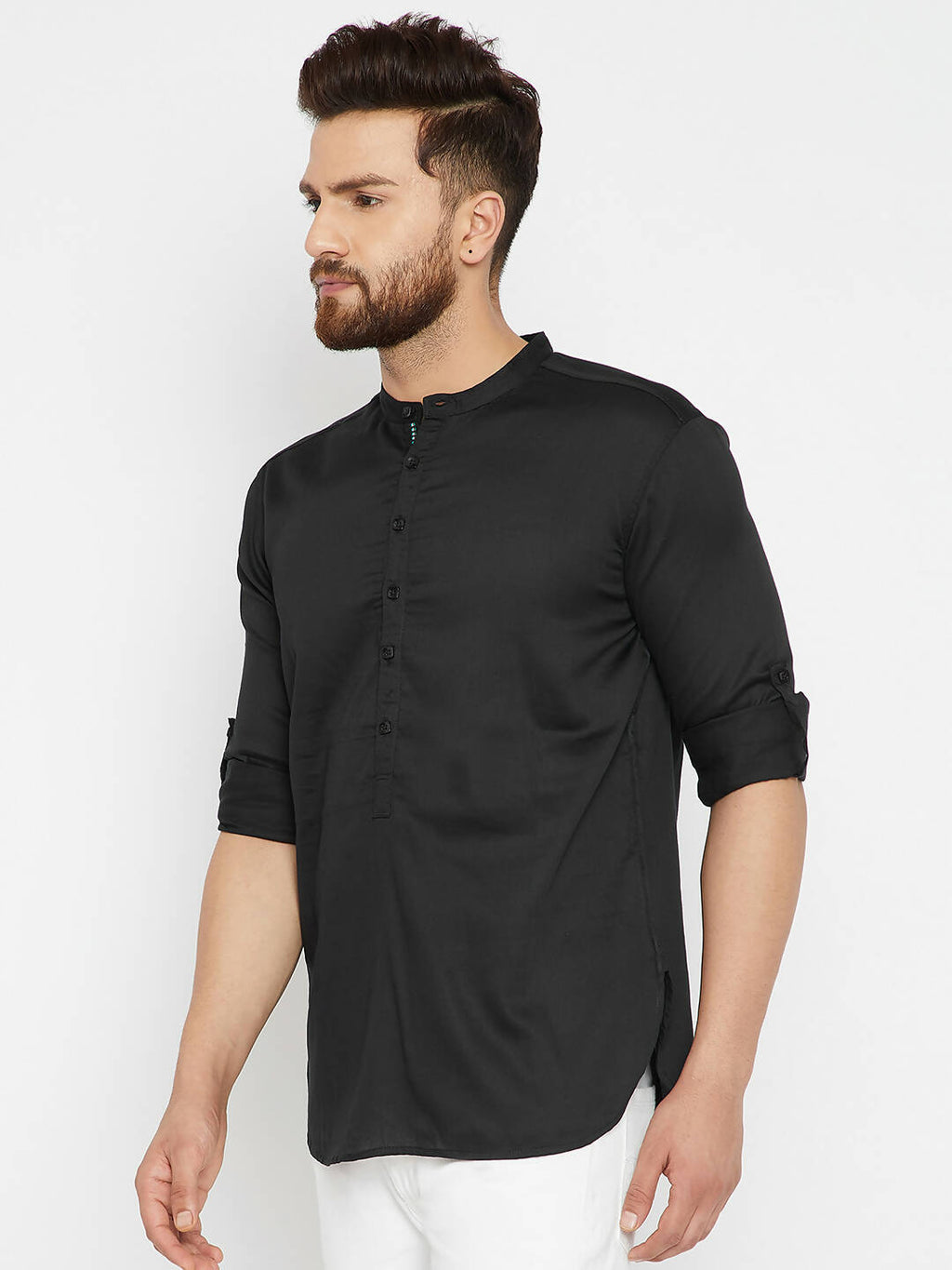 Even Apparels Black Pure Cotton Men's Kurta With Band Collar