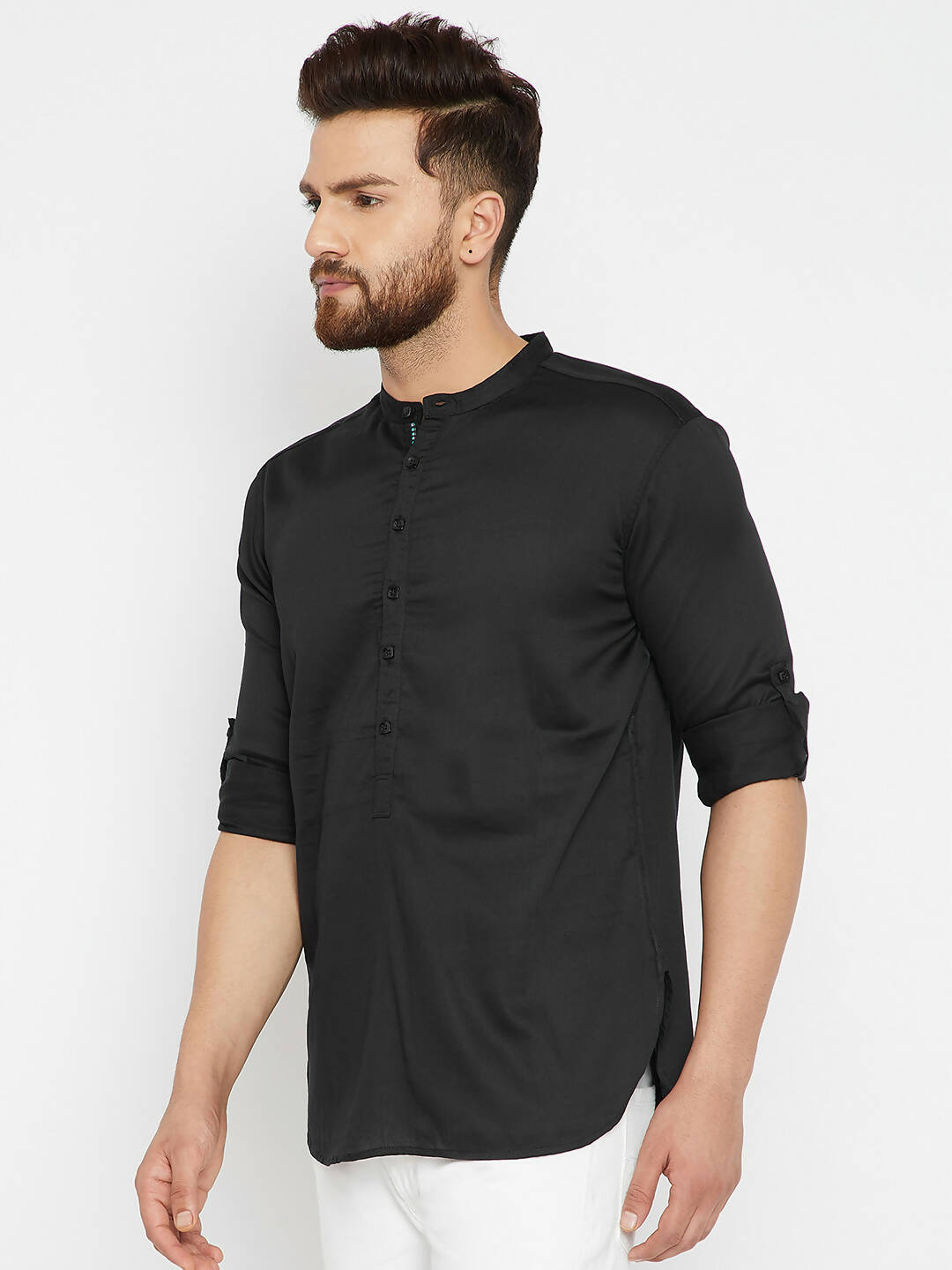 Even Apparels Black Pure Cotton Men's Kurta With Band Collar