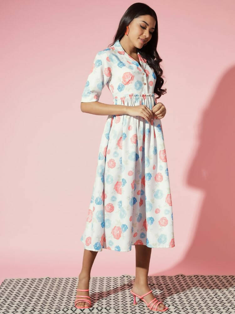 Myshka Women Multi Floral Rayon A-Line V-Neck Dress