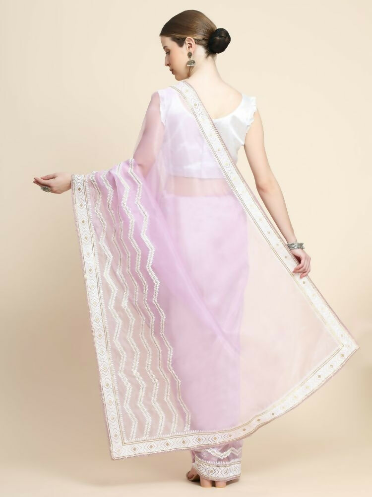 Vamsee Banno Lehriya Lavender Organza Saree