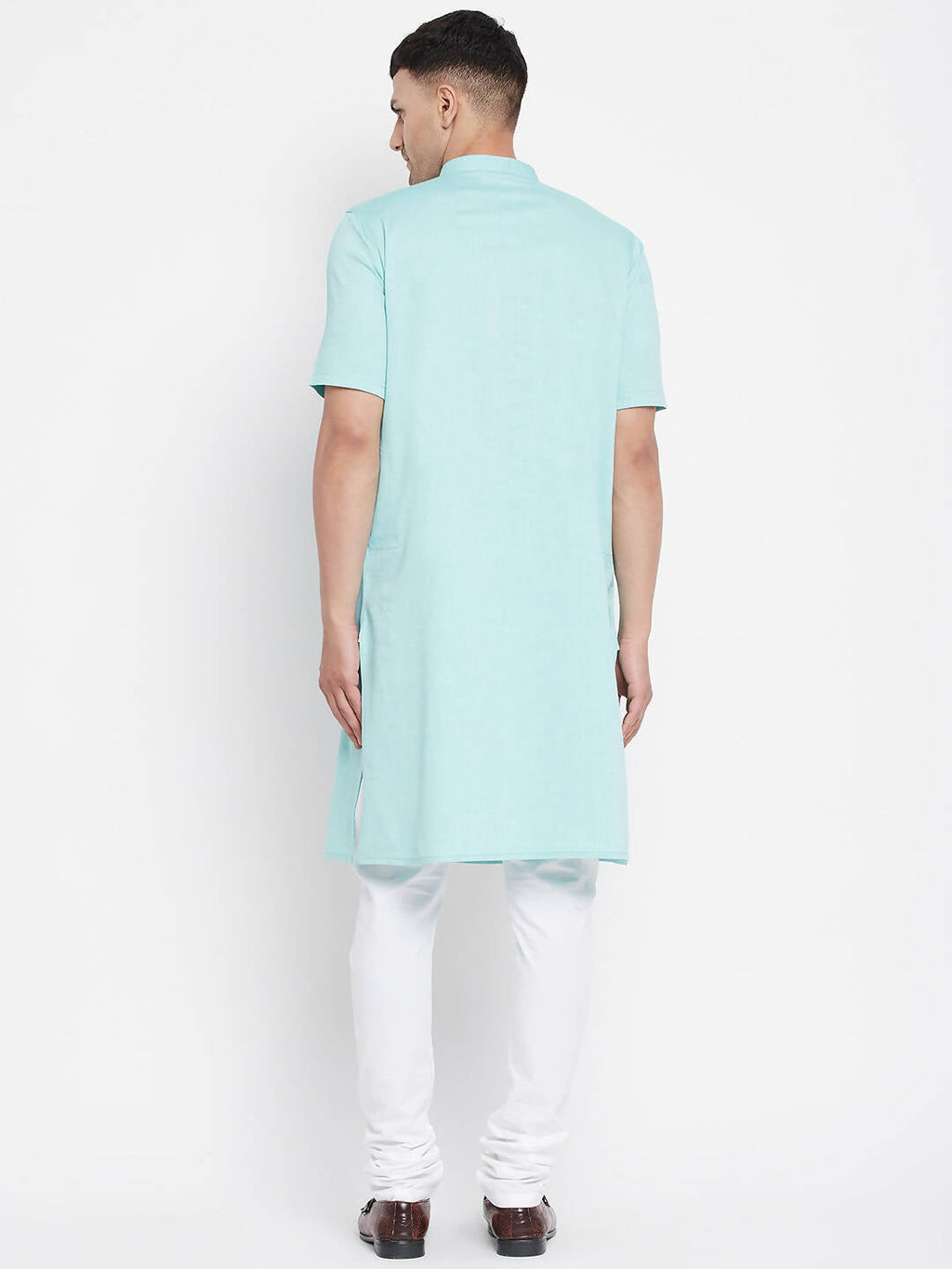 Even Apparels Green Pure Cotton Men's H/S Kurta With Band Collar