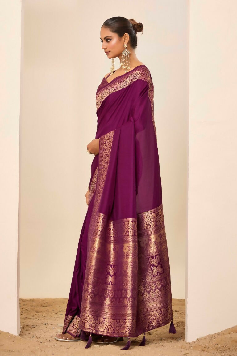 Wine Dolla Silk Wevon Galla Designer Saree - Zeel