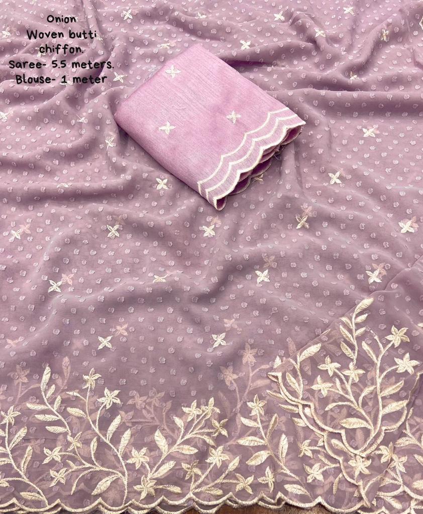 Pink Pure Chiffon Woven Design Saree with Unstitched Blouse - Hiral Fashion