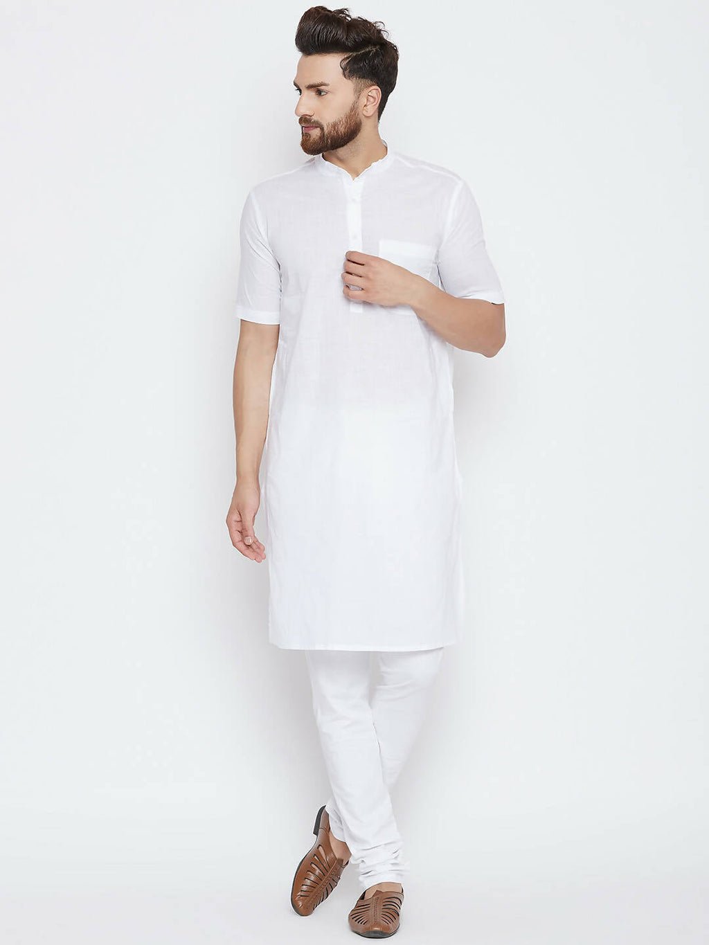Even Apparels White Color Pure Cotton Men's Kurta With Band Collar