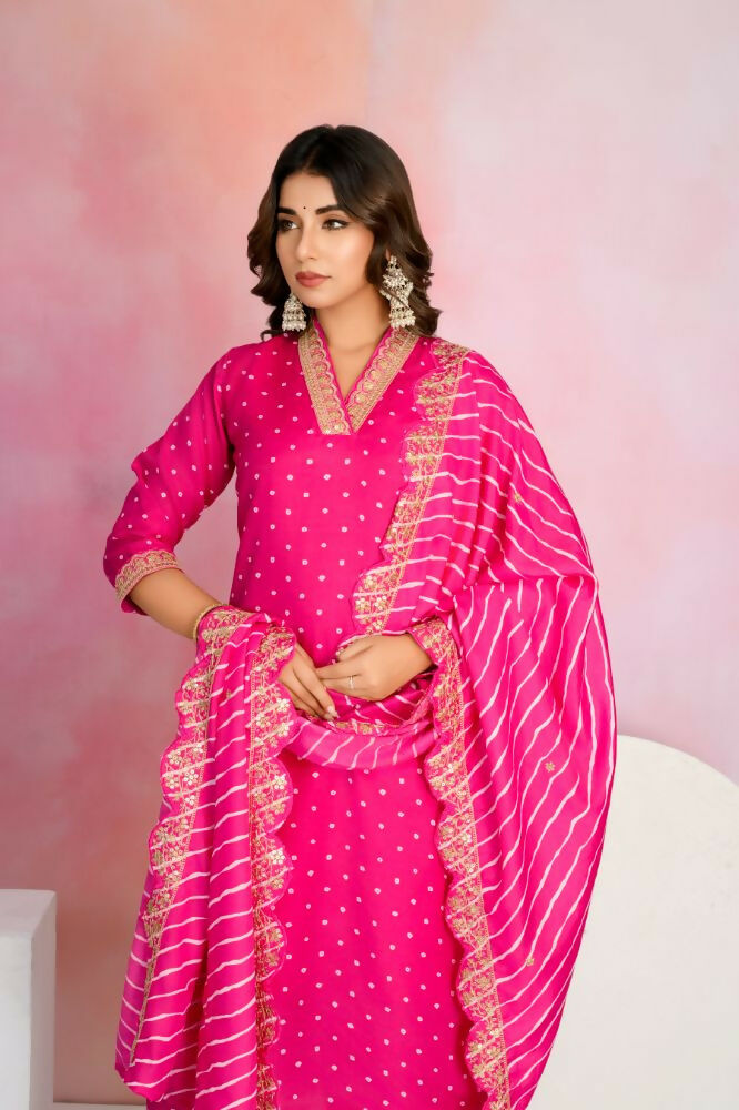 Ethnic Festive Wear Viscose Chanderi Pink Stitched Suit With Dupatta - Tanisha