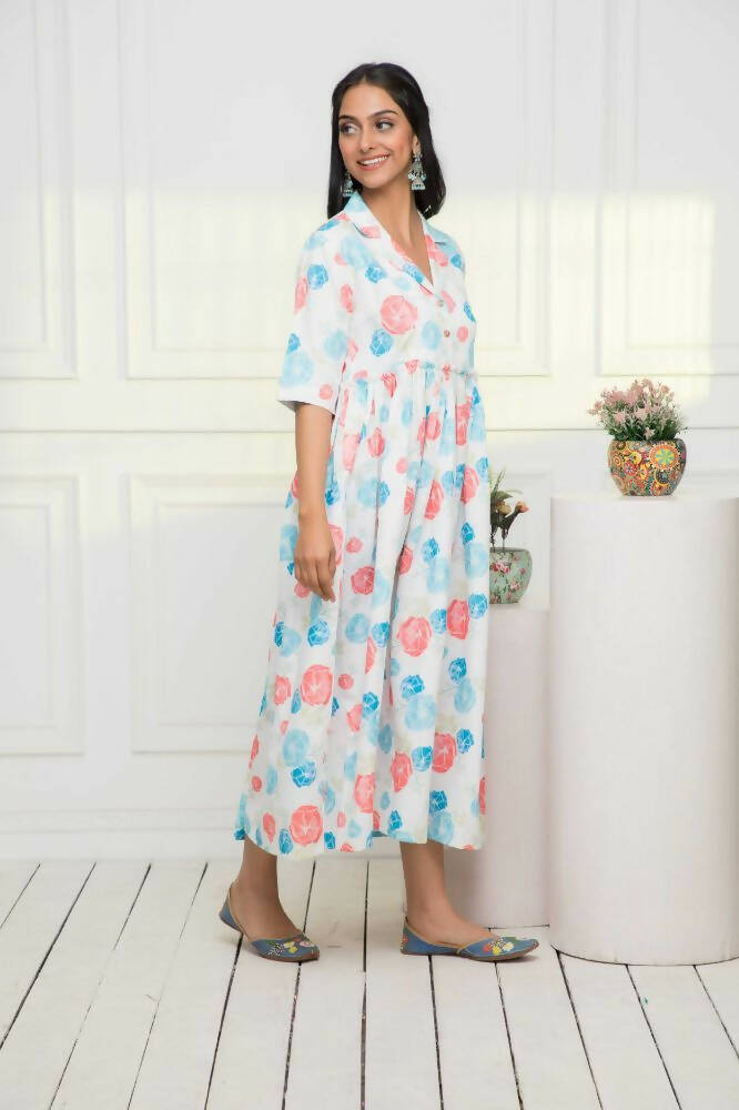 Myshka Women Multi - Floral Rayon A-Line V-Neck Dress