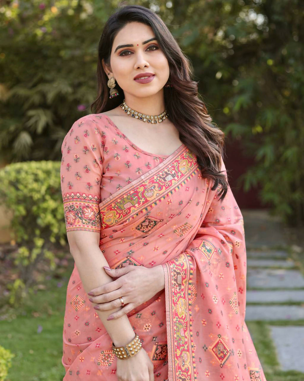 Vastranavya Luxury and Beautiful Soft, Smooth, Flowing Original Pashmina Soft Cotton Saree with Matching Blouse Fabric - Peach