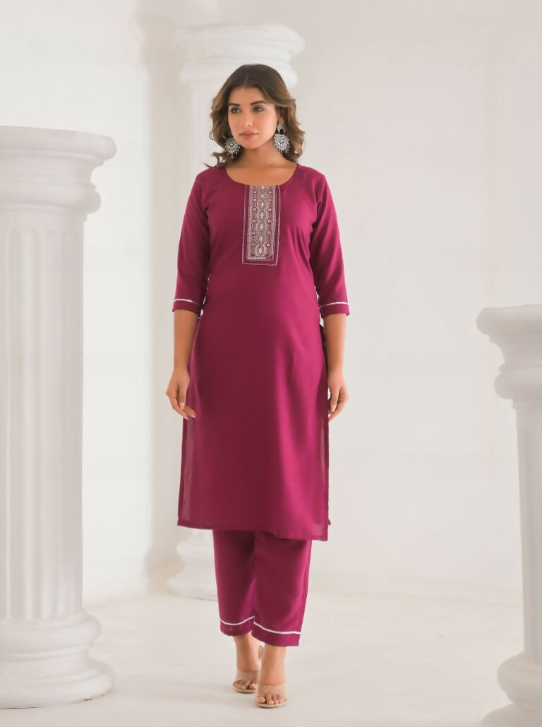Festive Ethnic Viscose Chanderi Maroon Stitched Suit With Dupatta - Rashmika