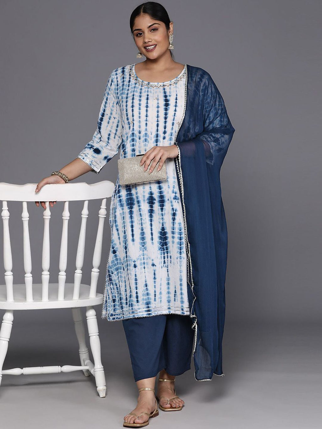 Sztori Women Leheriya Printed Pure Cotton Straight Kurta & Palazzos With Dupatta