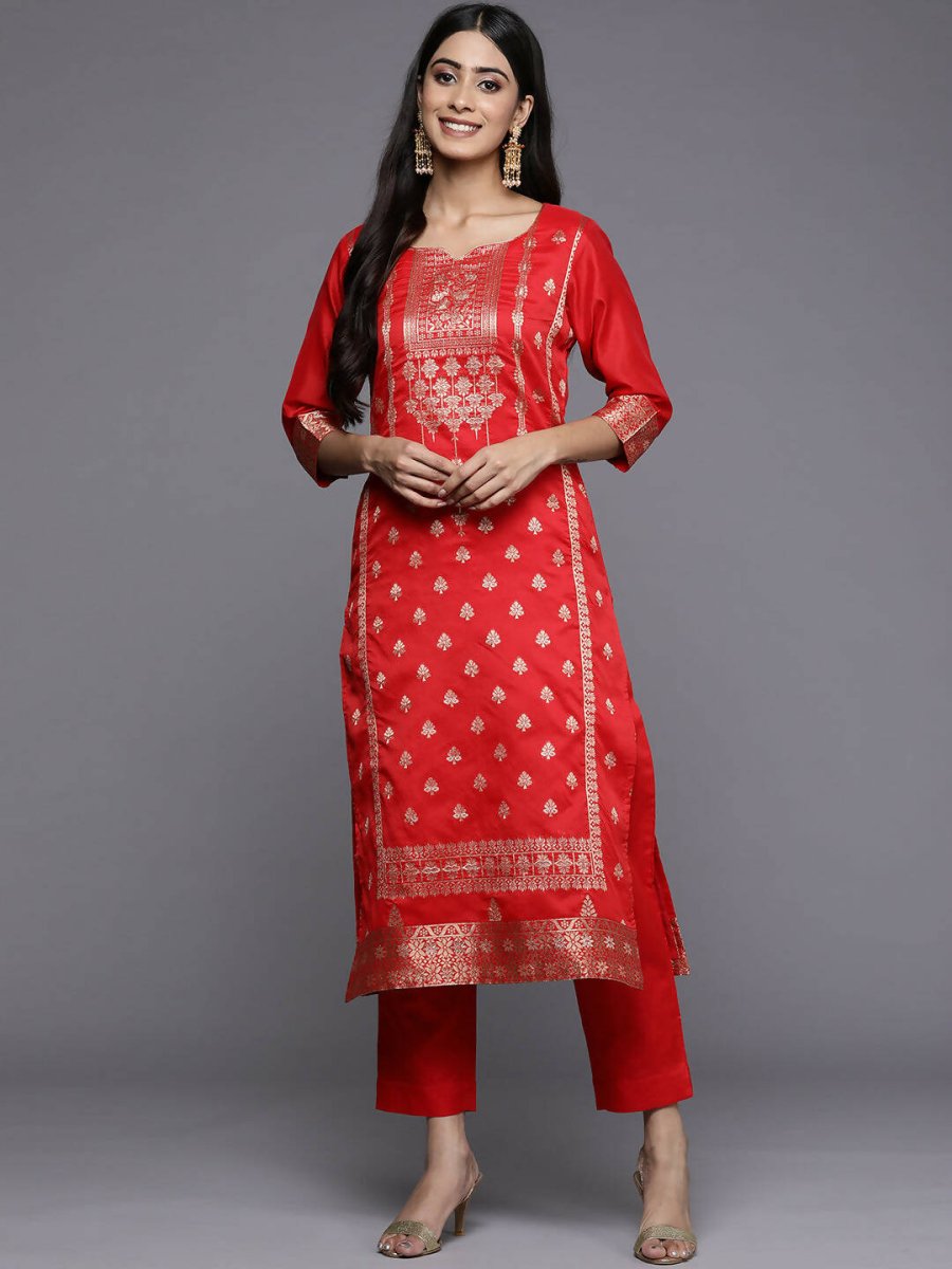 Ahalyaa Women Red Ethnic Motifs Kurta with Trousers