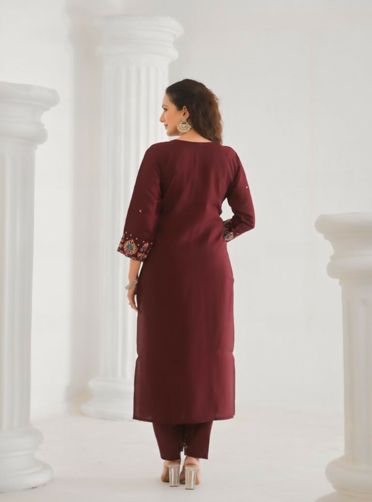 Festive Ethnic Viscose Chanderi Maroon Stitched Suit With Dupatta - Rashmika