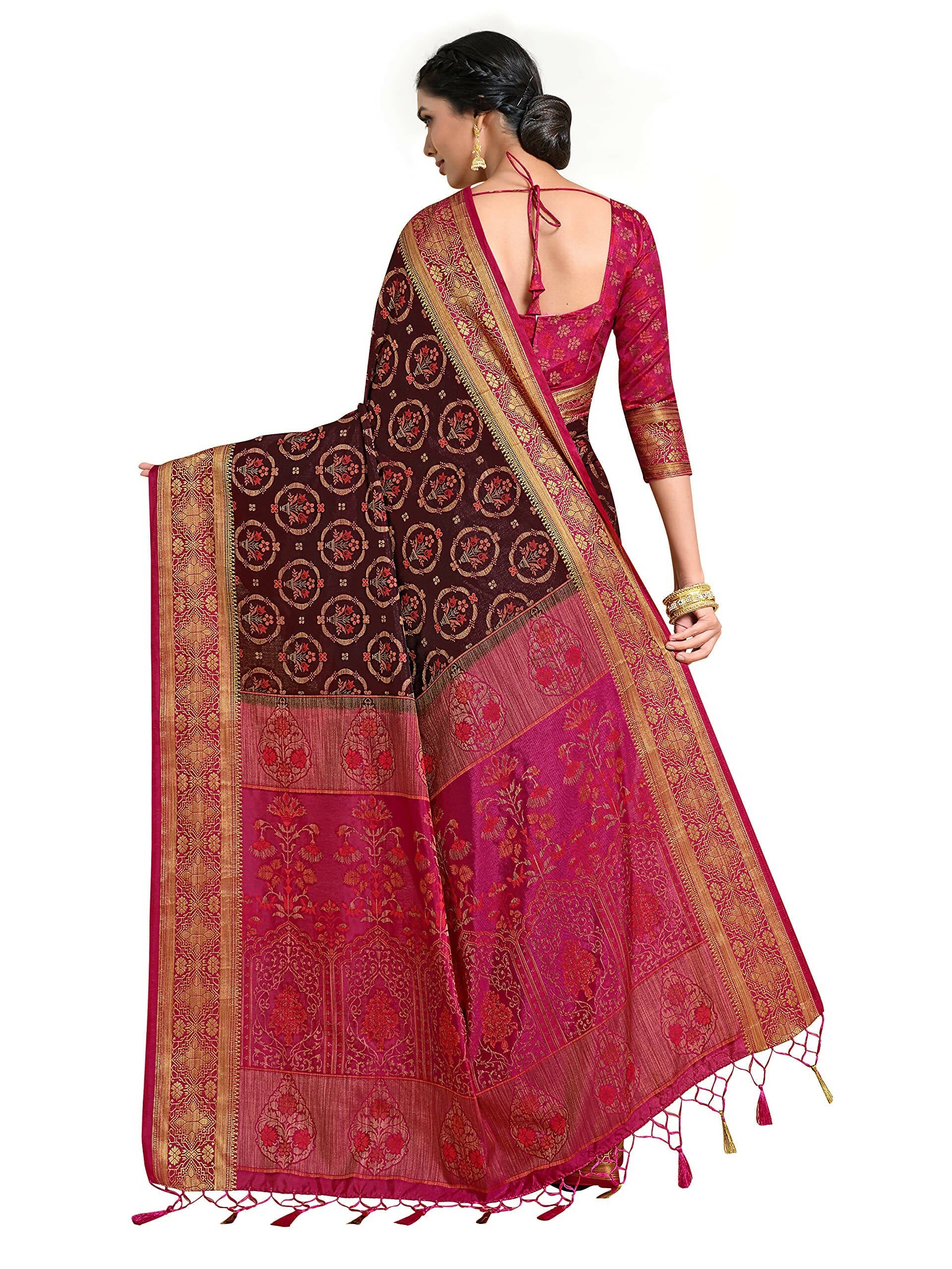 Mimosa Women's Kanjivaram Art Silk Burgundy Saree