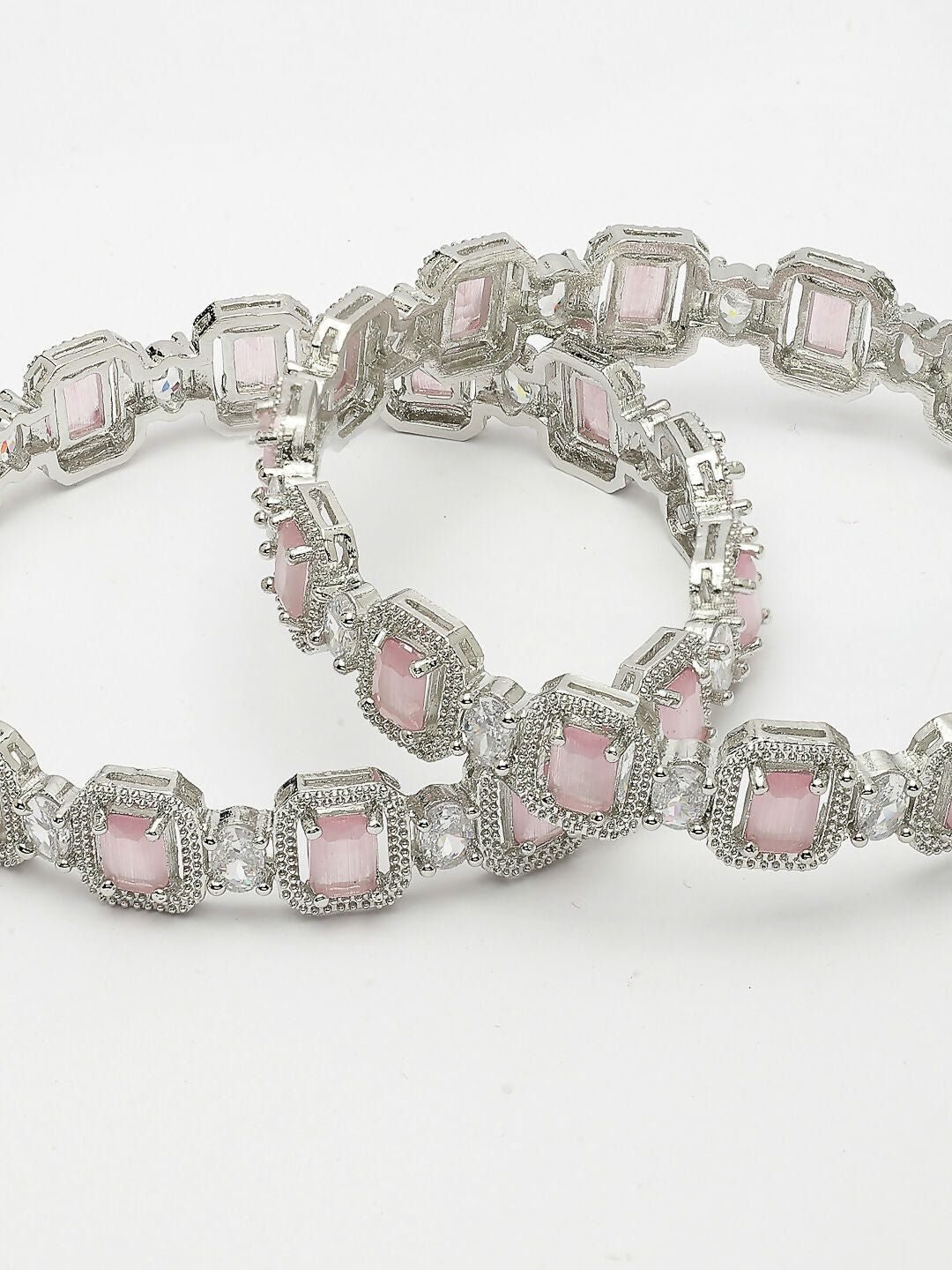 NVR Women's Set of 2 Silver-Plated Pink AD-Studded Bangles