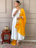 The52 Women's Gorgeous Embroidery Chandrei Fabric Straight Kurta, Pant and Dupatta Set