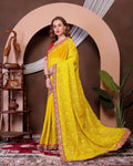 Teeya Creation Yellow Color Georgette Fabric Chikankari Work Saree