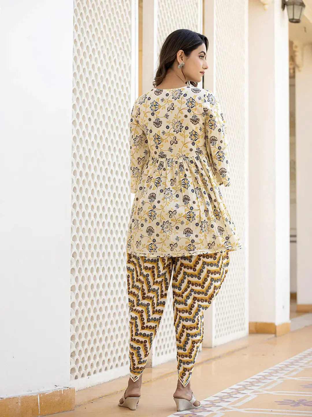Yufta Yellow Gotta Patti Kurti with Dhoti Pants Set