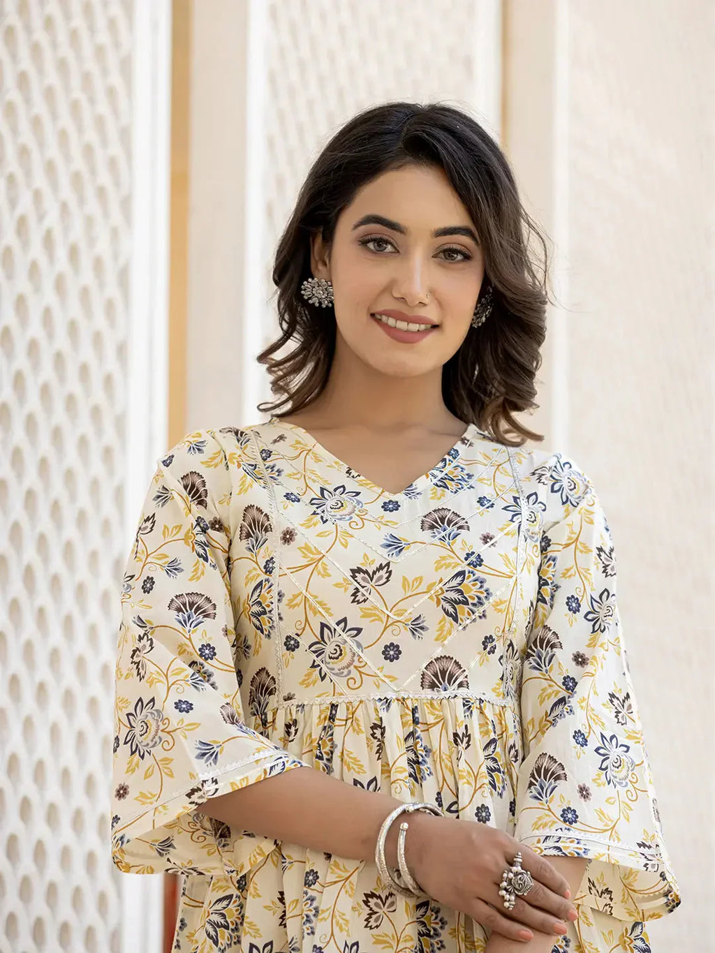 Yufta Yellow Gotta Patti Kurti with Dhoti Pants Set